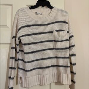 Pink Rose Cream and Gray Striped Sweater